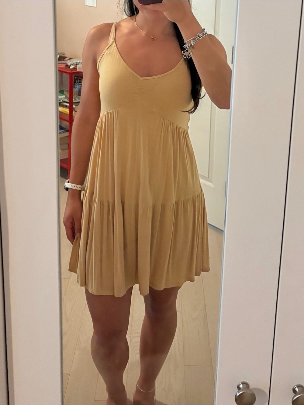Yellow Spaghetti-Strap Tiered Sundress